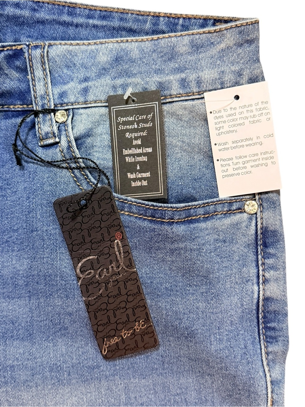 Earl Jeans USA Flag Embroidered Capri Jeans NWT Size 14 Patriotic Denim - Picture 5 of 11